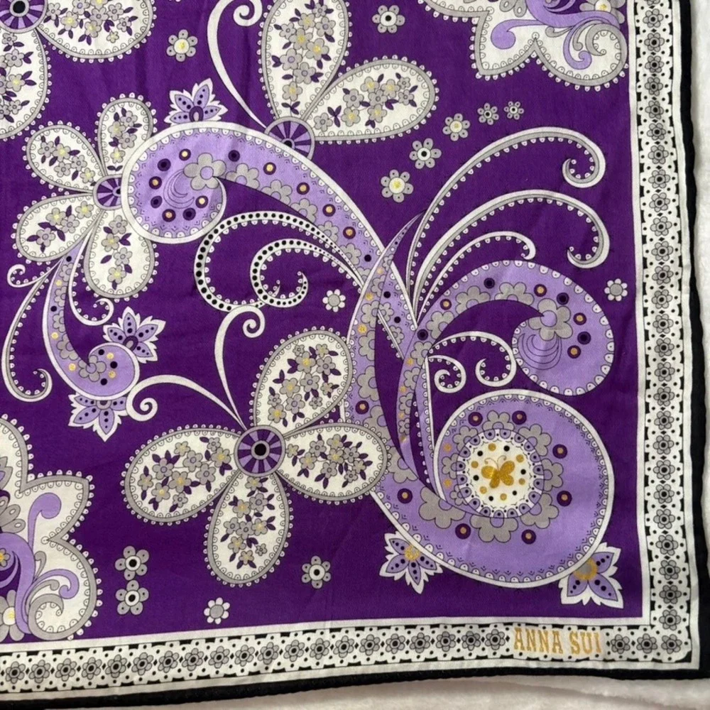 Vtg ANNA SUI Scarf Handkerchief Paisley Butterfly Purple 22